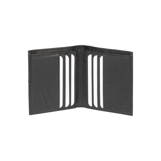 RB12113A | Vertical Wallet in Genuine Full-Grain Leather, Dollar/Light Grain. Black. RFID Protection. Closed Dimensions: 9.5 x 10 x 1 cm. Packaging: Gift box bottom/lid
