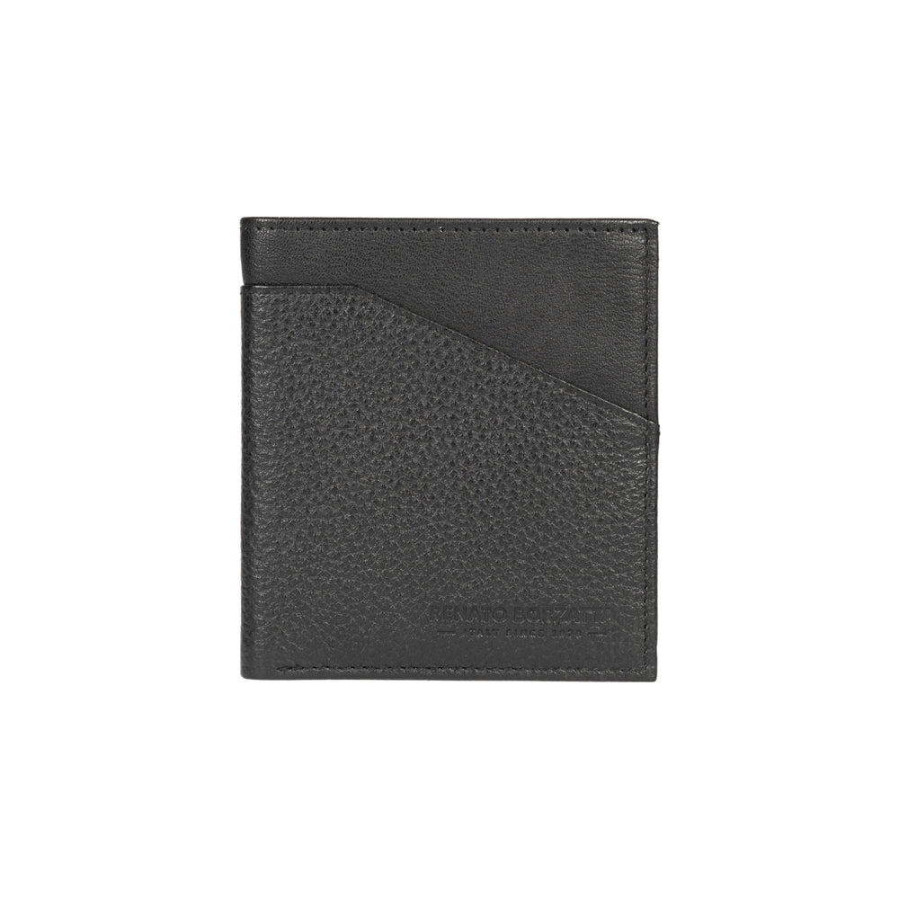 RB12113A | Vertical Wallet in Genuine Full-Grain Leather, Dollar/Light Grain. Black. RFID Protection. Closed Dimensions: 9.5 x 10 x 1 cm. Packaging: Gift box bottom/lid